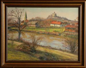 Springtime View over the Labe River in Kuntice, 2004, oil on canvas panel (35x50)