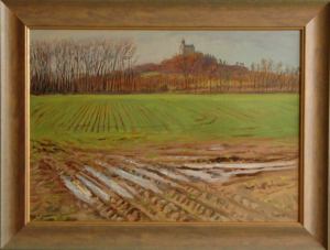 Spring Thawing in the Fields near Kuntice, oil on canvas panel (50x70)