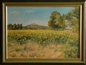 With Sunflower Field off Brozany, 2004, oil on canvas panel (50x70)