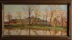 Panoramic over the Labe River in Kuntice, 2005, oil on canvas panel (50x100)