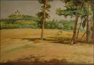 S borovicemi od Kuntic, 1997, olej na lepence (34,5x50)