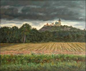 S borovic pod ernm mrakem, 2005, olej na lepence (45x55)