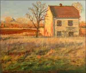 S domem na kraji Sezemic, 2006, olej na lepence (60x70)