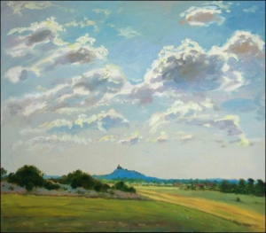 S prosvcenmi mraky za Sezemicemi, 2007, olej na lepence (70 x 80)