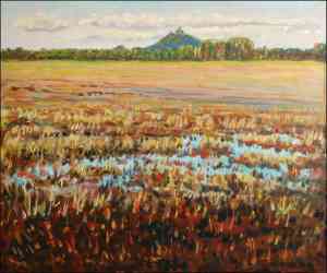 Se zaplavenm polem mezi Poply a Sezemicemi, 2006, olej na lepence (50x60)