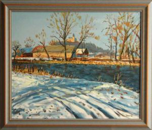 V zimnm slunci od Kuntic, 2006, olej na lepence (50x60)
