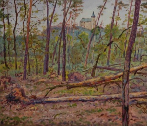 Z prodlho borovho lesa u Kuntic, 2010, olej na lepence (60x70)