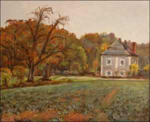 Baroque Gamekeepers House near Valy u Peloue, 2004, oil on canvas panel (45x55)