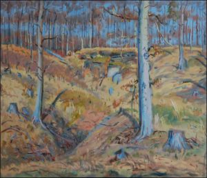 Bukov les u Behyskho potoka u Doks, 2009, olej na lepence (60x70)