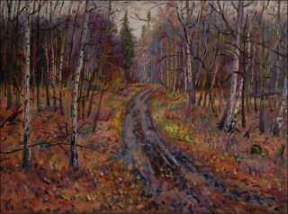 Cesta podzimnm lesem mezi Staroernskem a Sezemicemi, 2010, olej na lepence (60x80)