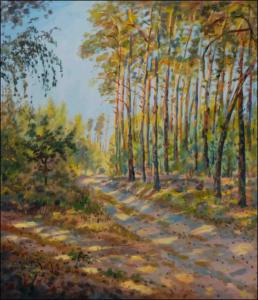 Cesta v borovm lese za Rokytnem, 2009, olej na lepence (60x70)