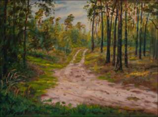 Cesta v borovm lese za Rokytnem, 2010, olej na lepence (60x80)