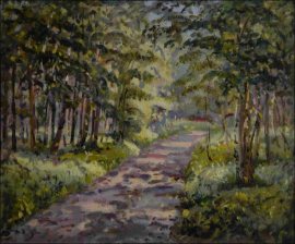 Cesta v lese mezi Staroernskem a Sezemicemi, 2013, olej na lepence (50x60)