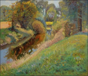 Chrudimka od mostku za Drozdicemi, 2007, olej na lepence (60 x 70)