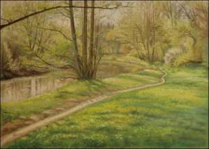 Chrudimka  River below Hospital in Pardubice - may, 1993, oil on canvas panel (50x70)