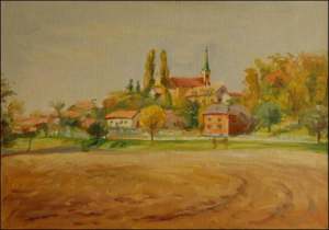 Dvakaovice Village, 1992, oil on canvas panel (35x50)