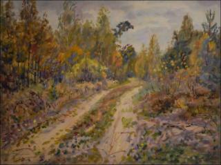 Lesn cesta za Rokytnem na podzim, 2011, olej na lepence (60x80)
