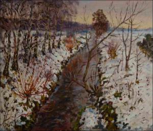 Podolsk potok za Starmi ivicemi v zim, 2010, olej na lepence (60x70)