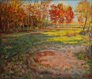 Podzim u psnku na Hrdku, 2008, olej na lepence (60x70)