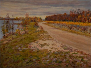 Podzimn Oplatil s cestou a mladmi bzkami, 2010, olej na lepnece (60x80)