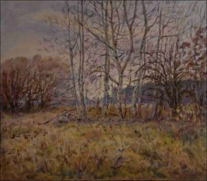 Podzimn osiky u jezrka mezi Rokytnem a Hrachovitm, 2010, olej na lepence (70x80)