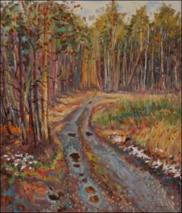 V lesch mezi Kuntickou horou a Hraditm na Psku, 2008, olej na lepence (60x70)