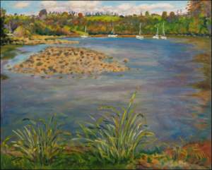 Low Tide in the Kerikeri Basin in front of the Stone Store, 2007, oil on canvas panel (61x76)