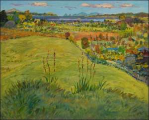 Pastures near Kerikeri Inlet, 2007, oil on canvas panel (61x76)