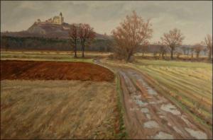 Springy with Plough And A Road with Puddles, 2005, oil on canvas panel (60x90) 