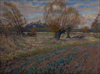 Spring with A Field and Willows between Kuntice and Rby, 2011, oil on canvas panel (60x80)