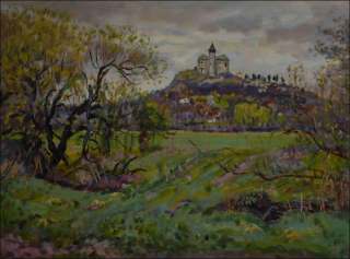 Spring View of The Kuntick hora Castle with An Old Willow off A Creek beyond Kuntice, 2011, oil on canvas panel (60x80) 