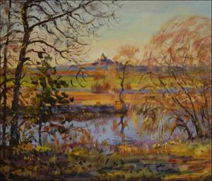 The Kuntick hora Castle off Lukovna on Decembers Early Evening, 2013, oil on canvas panel (60x70)