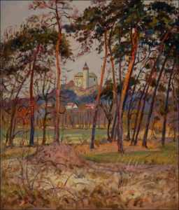 The Kuntick hora Castle over Pines from Kuntice, oil on canvas panel (60x70)