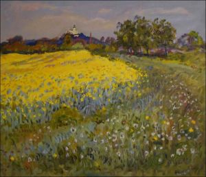 The Kuntick hora Castle over A Rape Field off Poaply, 2014, oil on canvas panel (60x70)