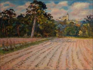 The Kuntick hora Castle with A Big Pine and A Harvested Corn Field, 2014, oil on canvas panel (60x80)