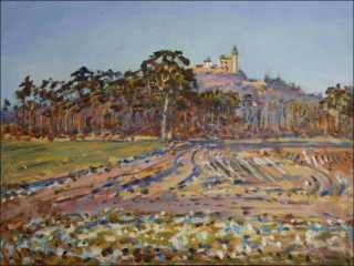 The Kuntick hora Castle with An Old Pine Tree off The Airfield near Kuntice, 2014, oil on canvas panel (60x80)