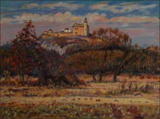 The Kuntick hora Castle in the early spring from the field behind the airport at Kuntice, 2018, oil on canvas panel (60x80)