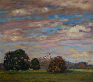 The Kuntick hora Castle from A Field beyond The Airport near Kuntice, 2015, oil on canvas panel (70x80)