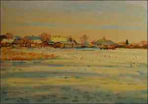 Poaplys Farm Houses in Snow, 2007, oil on canvas panel (50x70) 