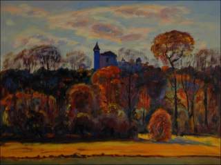 The Kuntick hora Castle in Backlight off Drakov in Autumn, 2015, oil on canvas panel (60x80)