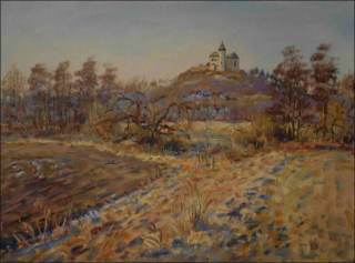 A View of Kuntick hora Castle off A Streamlet beyond Kuntice, 2011, oil on canvas panel (60x80) 