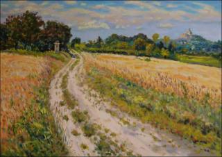 Off A Wayside Cross beyond Sezemice Before Harvest, 2010, oil on canvas panel (70x100)