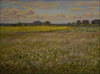 A View of The Kuntick hora Castle over Meadows And Fields with Rape, 2012, oil on canvas panel (60x80)