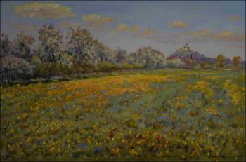 With An Alley of Pears and A Field of Dandelions off Poaply, 2011, oil on canvas panel (50,8 x 76,2)