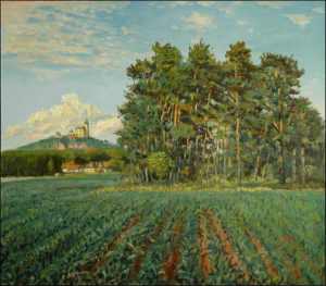 With Pine Trees And Young Maize near Rby, 2006, oil on canvas panel (70x80) 