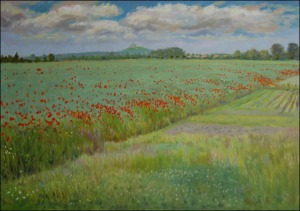 With Poppies in A Field in front of Sezemice, 2007, oil on canvas panel (70x100) 