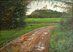 With A Fieldpath with Puddles off Kuntice, 2005, oil on canvas panel (50x70) 