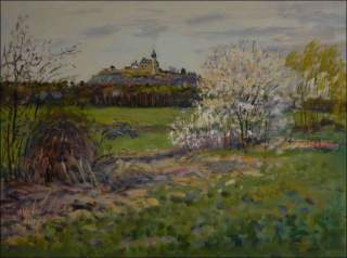 With blackthorn in blossom from A Field near Kuntice, 2011, oil on canvas panel (60x80)