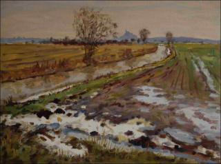 With Thawing Snow off The Little Bridge Across The edick Creek near Rokytno, 2011, oil on canvas panel (60x80) 