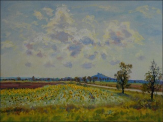 With Sunflowers off Rokytno in Contralight, 2010, oil on canvas panel (60x80) 